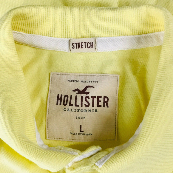 Hollister Men's Large Shirt Yellow Stretch Logo Embroidered Polo Popover BL28 - Picture 2 of 5